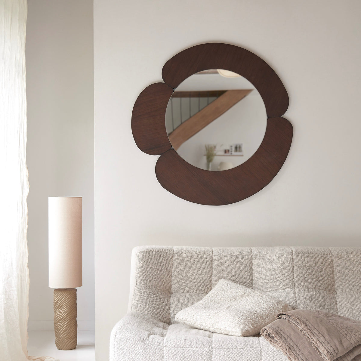 Sara - Miroir Rond - Mindi Foncé - Marron