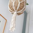 Panier Suspension Macramé Avec Porte Plantes En Algue Marine - Beige