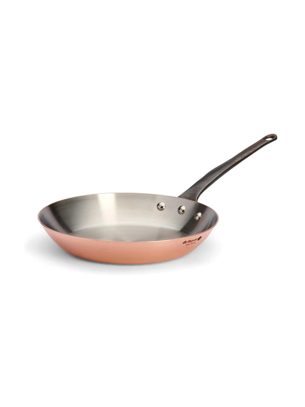 De Buyer – Inocuivre - Poêle À Frire Queue Fonte - Cuivre Et Inox - Cuivre, poêle en cuivre et acier inoxydable avec une longue poignée noire