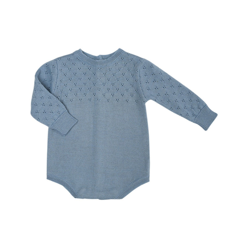 Barboteuse Felix Tricot Bleu Chiné 100% Laine - Bébé