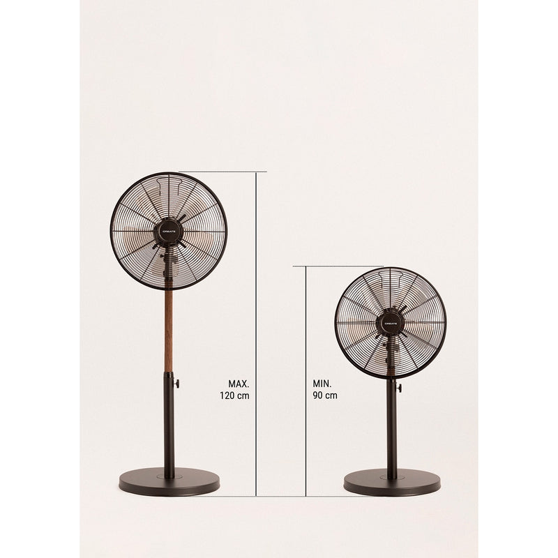 Air Stand Wood - Retro Style Oscillating Pedestal Fan 50W - Black &amp; Dark Wood
