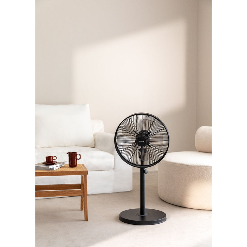 Air Stand Wood - Retro Style Oscillating Pedestal Fan 50W - Black &amp; Dark Wood