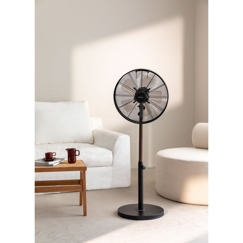 Air Stand Wood - Retro Style Oscillating Pedestal Fan 50W - Black &amp; Dark Wood