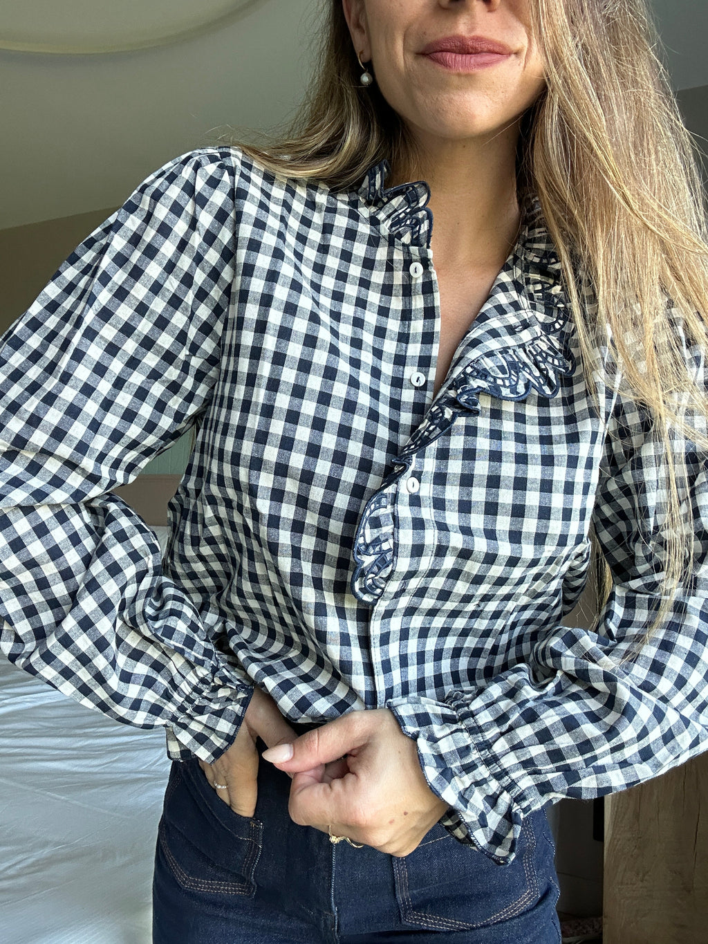 Blusa vichy azul marino Léonor
