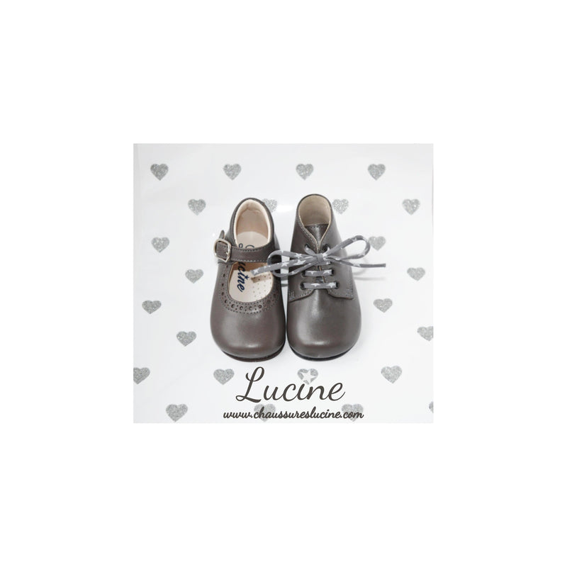 Chaussures Babies Charles Ix Alice À Boucle - Cuir Gris Taupe - Fille