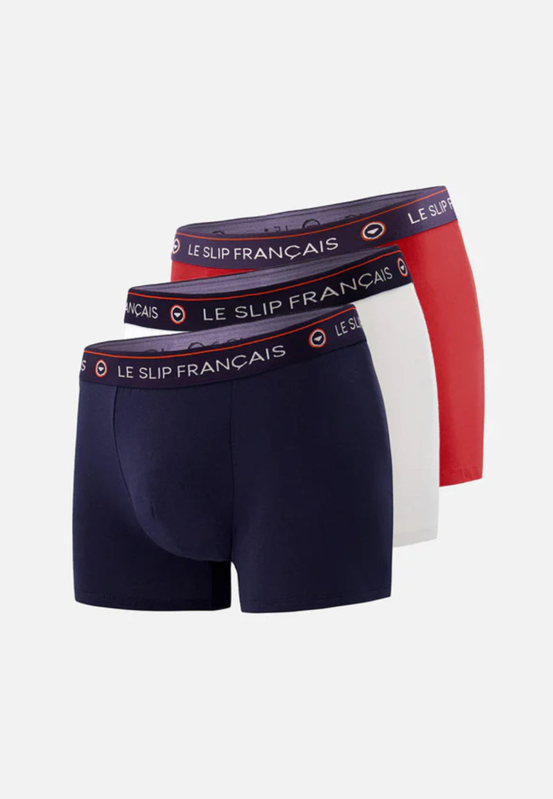 Lot De 3 Boxers En Coton - Boxers Bleu Marine Blanc Rouge