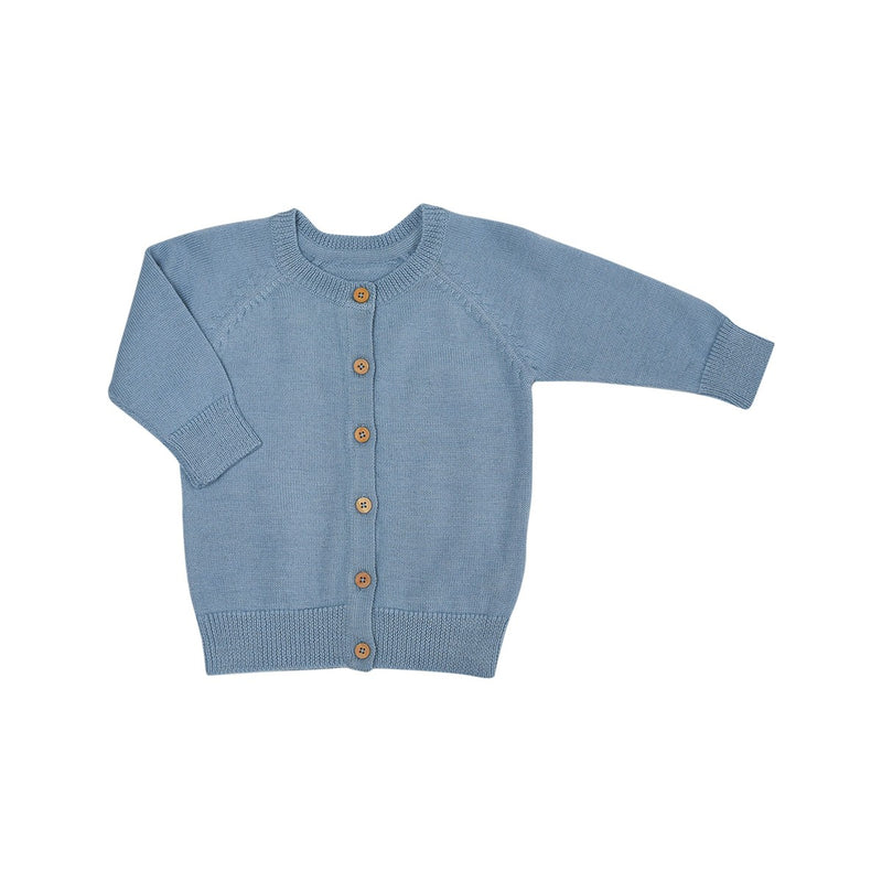 Cardigan Victorien Tricot Bleu Chiné 100% Laine - Bébé