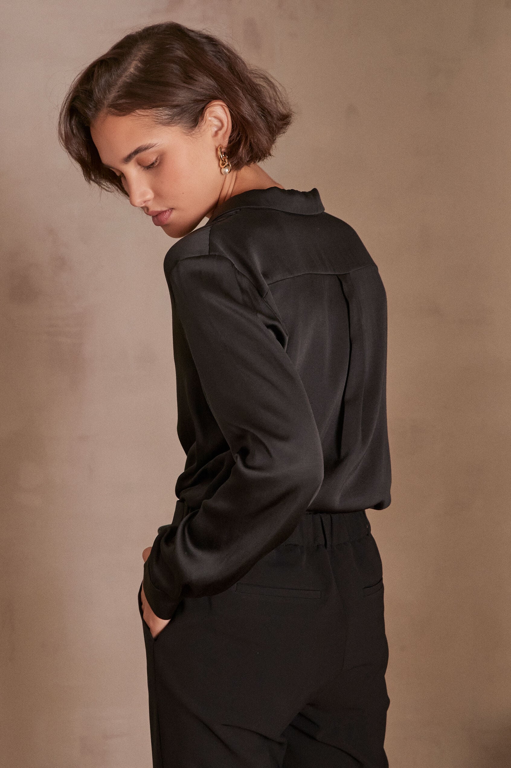 Carla Satin Blouse - Black