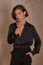 Carla Satin Blouse - Black