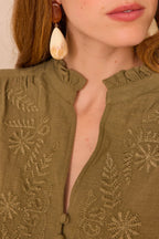 Malia Embroidered Blouse - Khaki