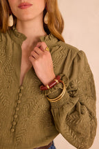 Malia Embroidered Blouse - Khaki