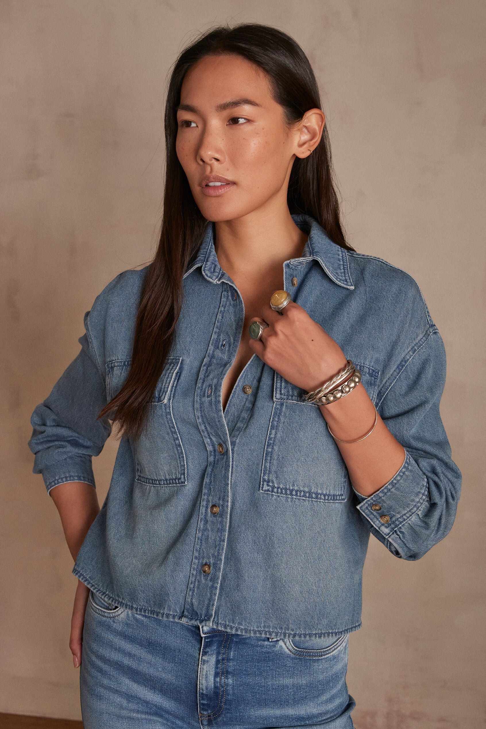 Clara Denim Blouse - Light Wash