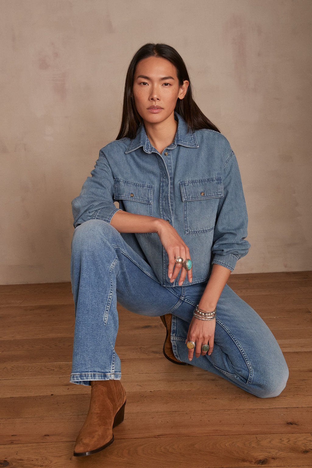 Clara Denim Blouse - Light Wash