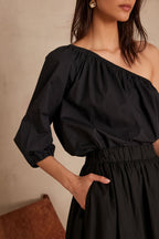 Choulder Plain Blouse - Black