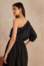 Choulder Plain Blouse - Black