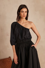 Choulder Plain Blouse - Black