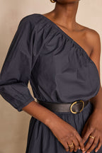Choulder Plain Blouse - Charcoal