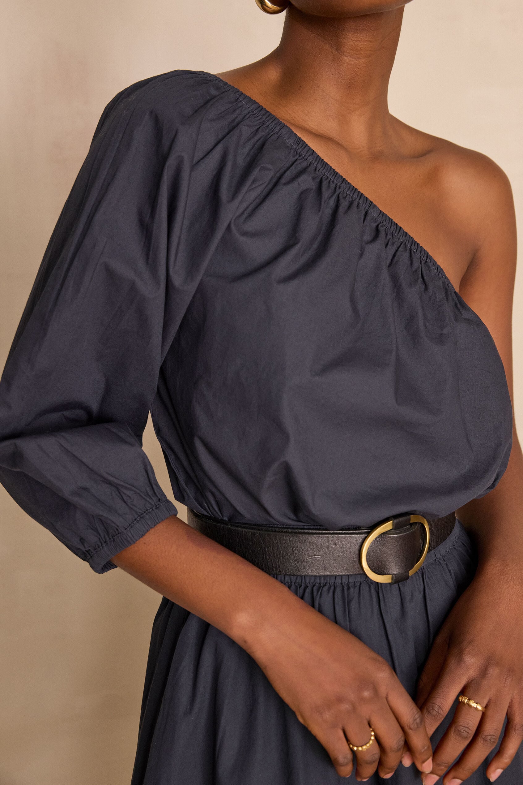Choulder Plain Blouse - Charcoal