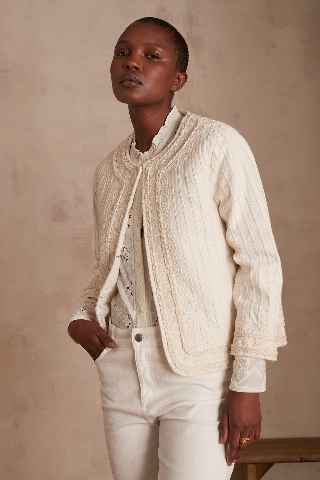 Sarah Embroidered Jacket - Natural