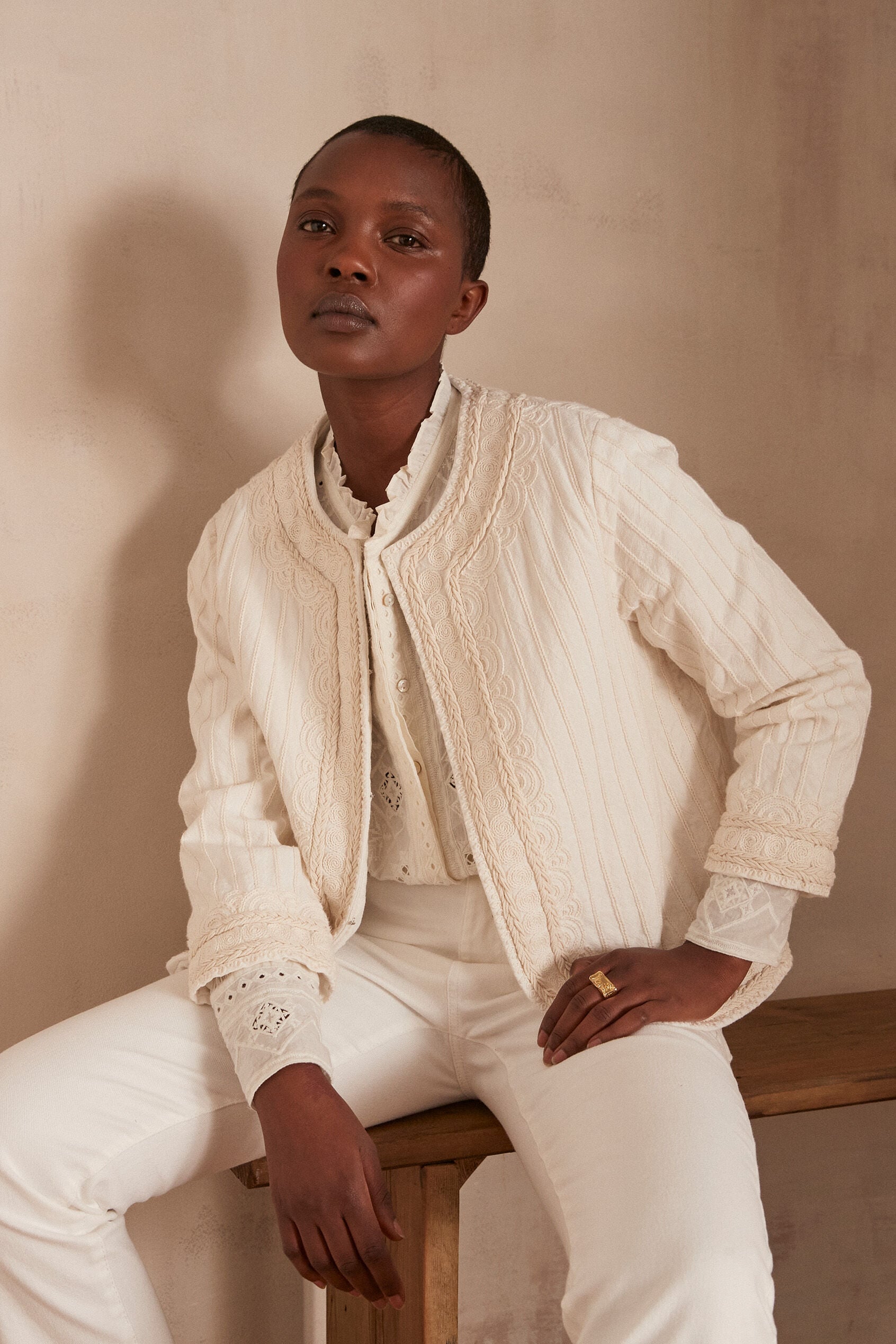 Sarah Embroidered Jacket - Natural