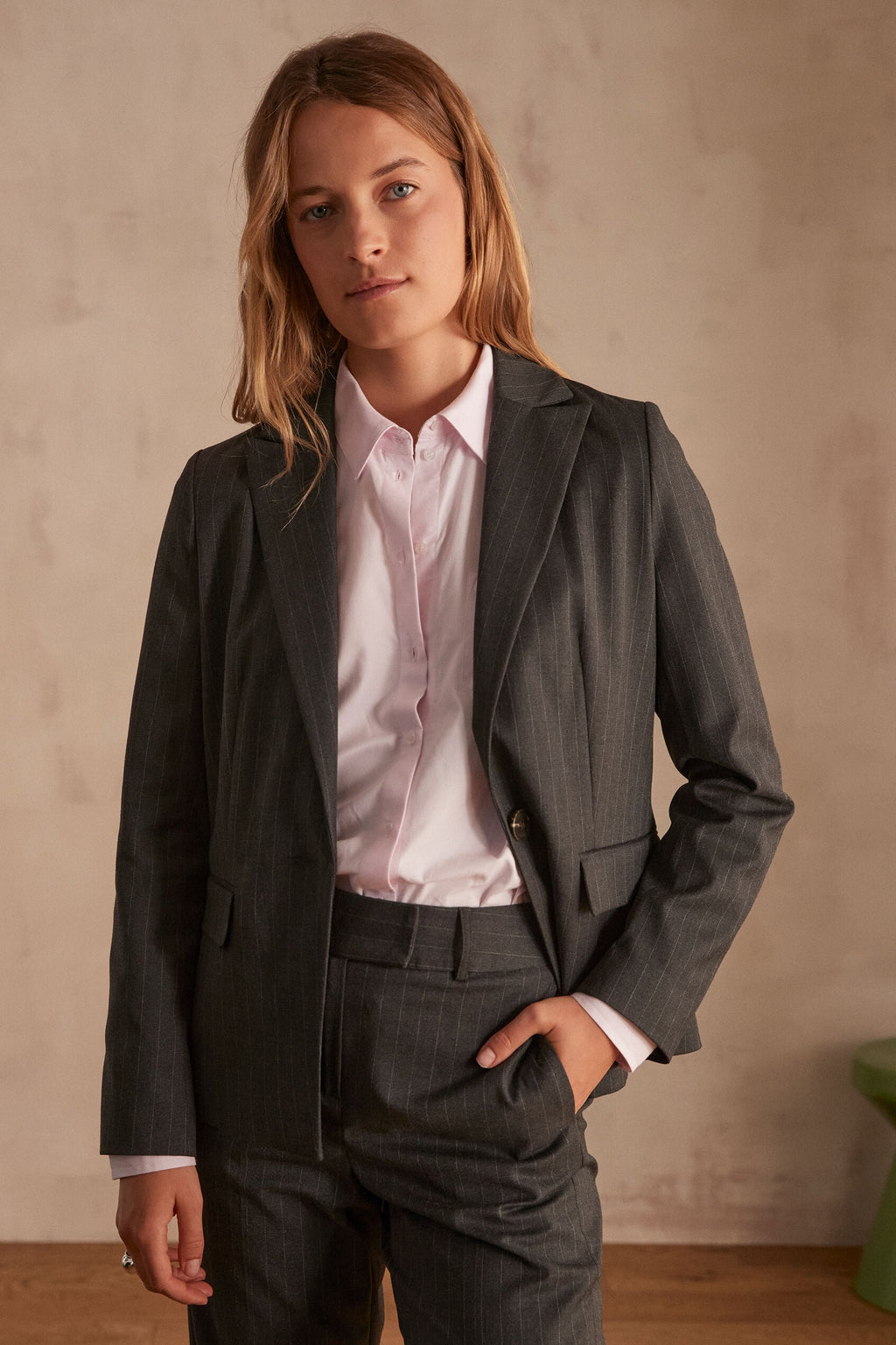 Simone Pinstriped Suit - Charcoal