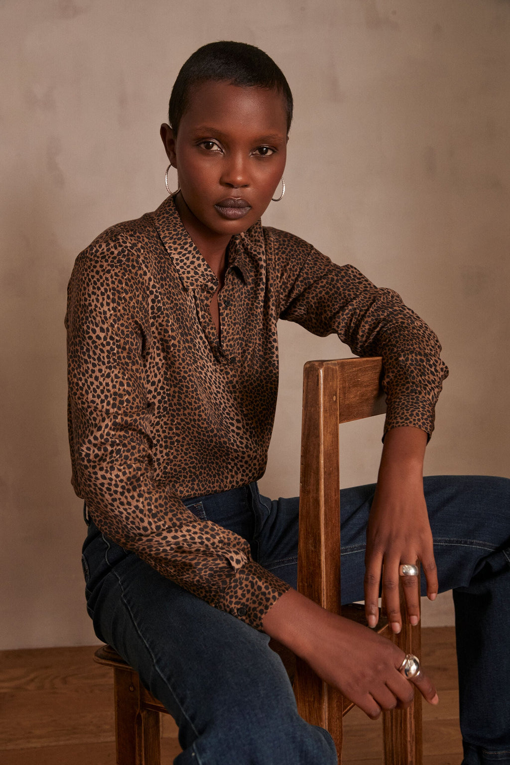 Carla Animal Print Blouse - Beige