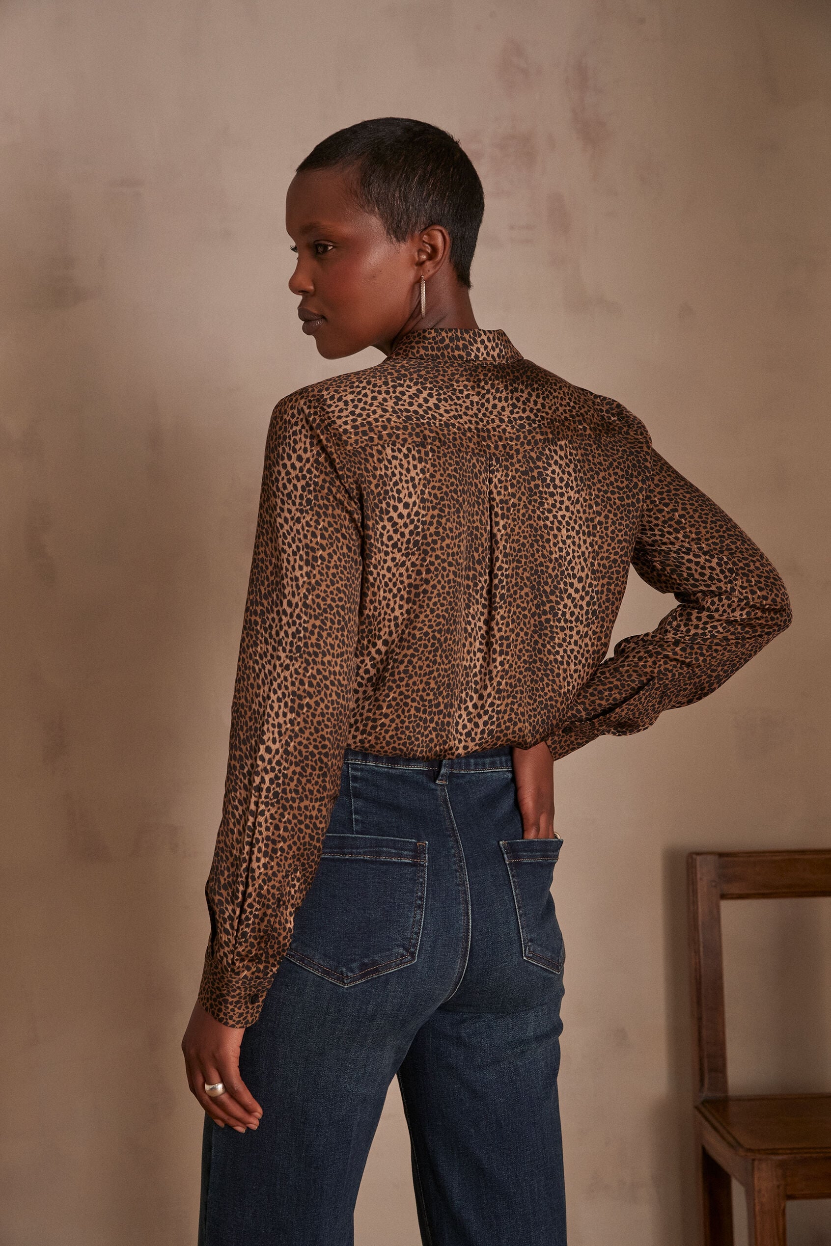 Carla Animal Print Blouse - Beige