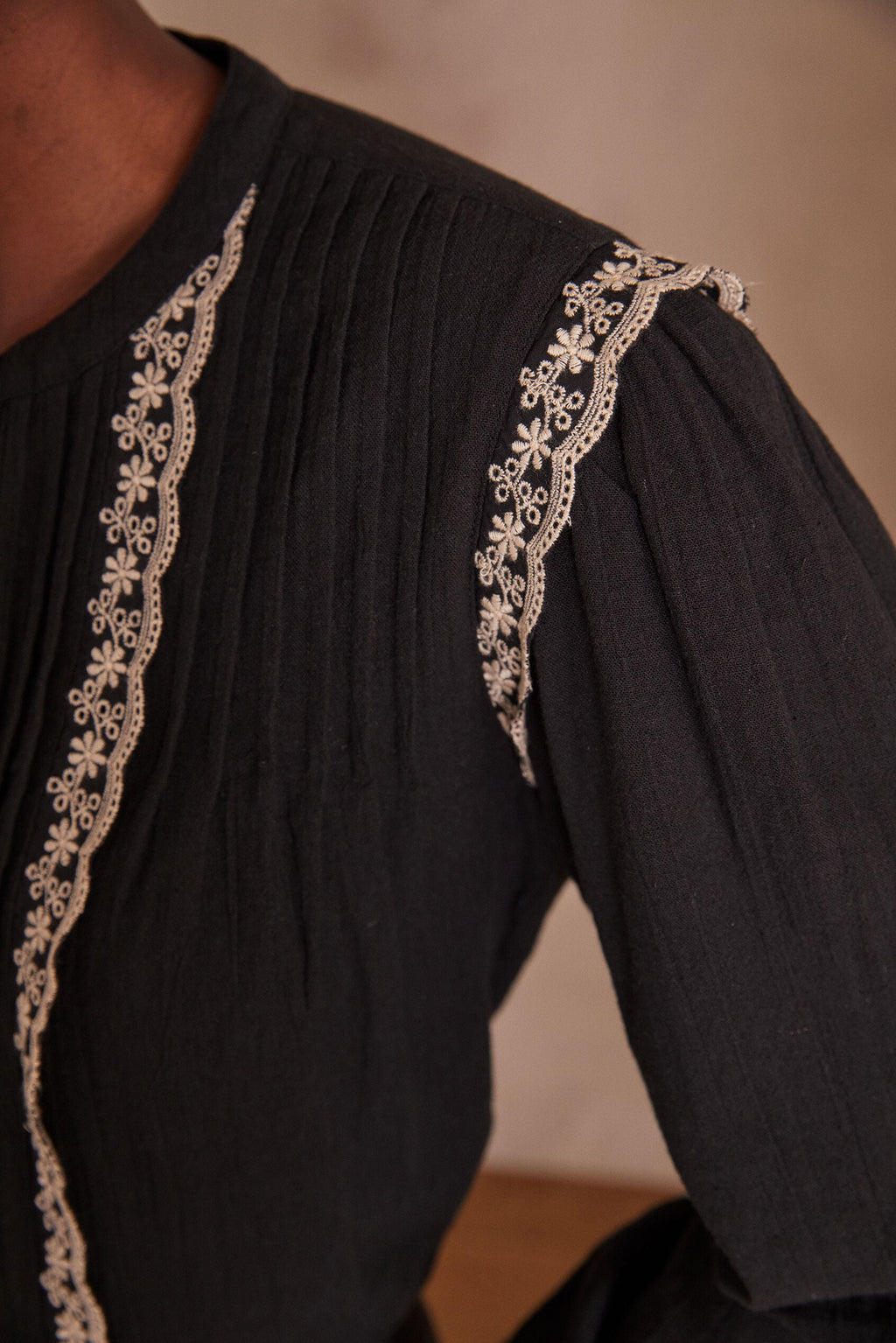 Phoebe Embroidered Blouse - Black