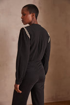 Phoebe Embroidered Blouse - Black