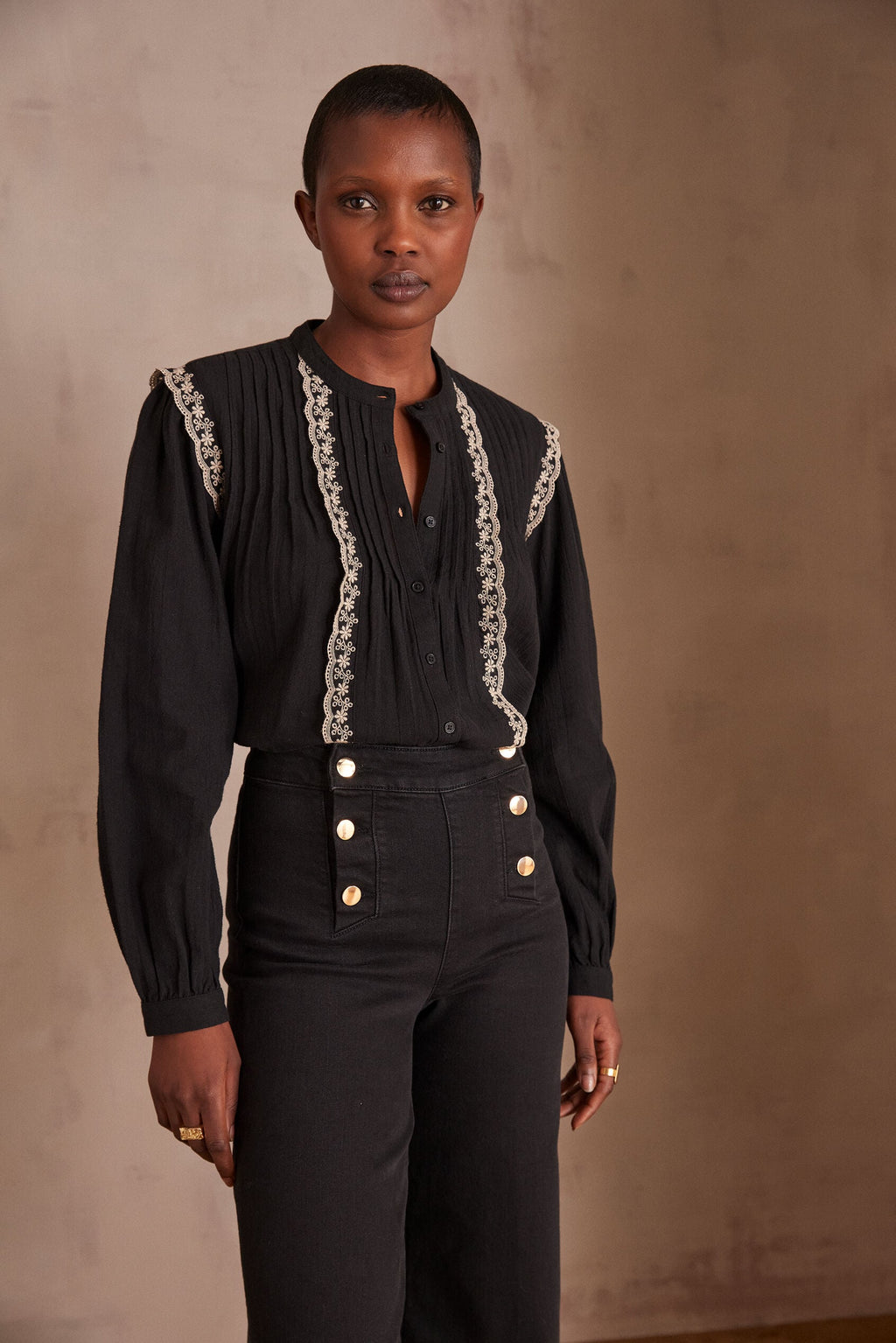 Phoebe Embroidered Blouse - Black