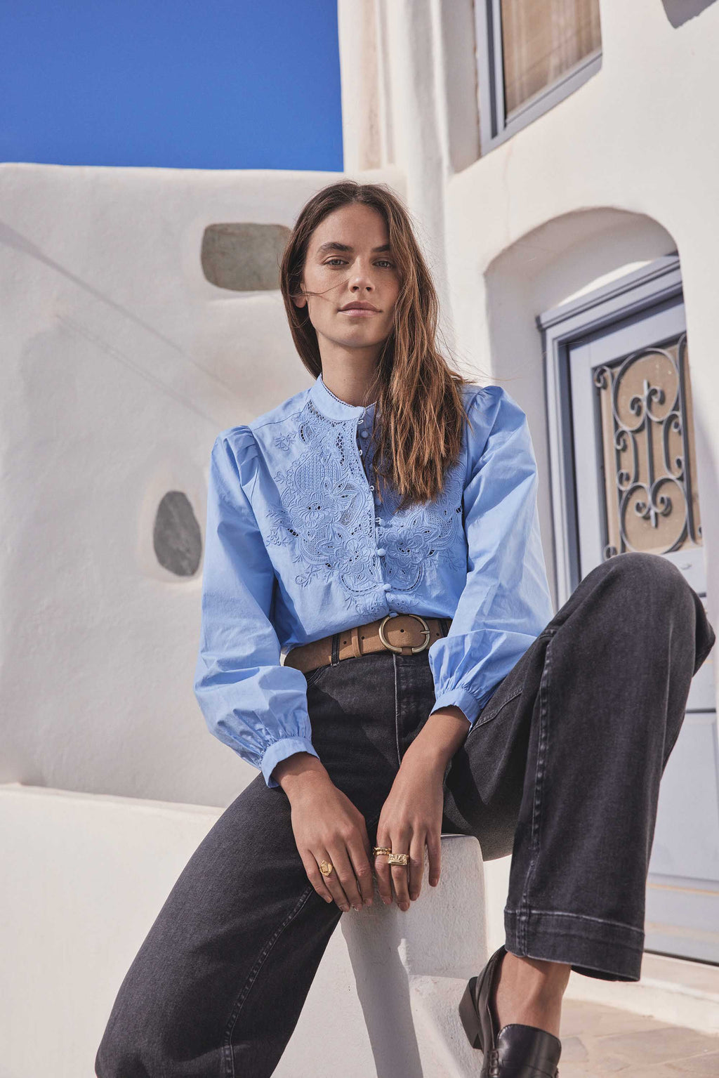 Paloma Embroidered Blouse - Sky Blue