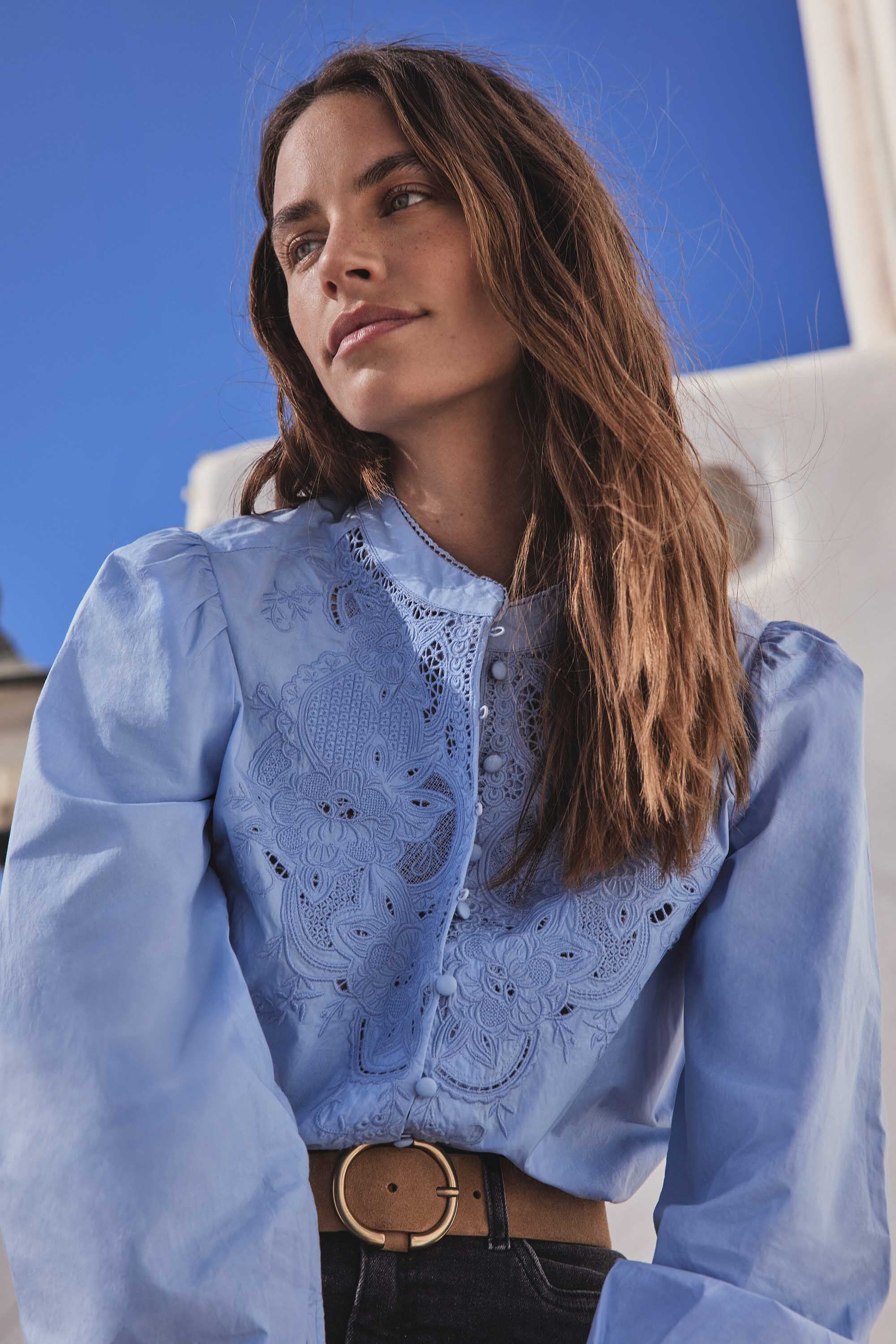Paloma Embroidered Blouse - Sky Blue