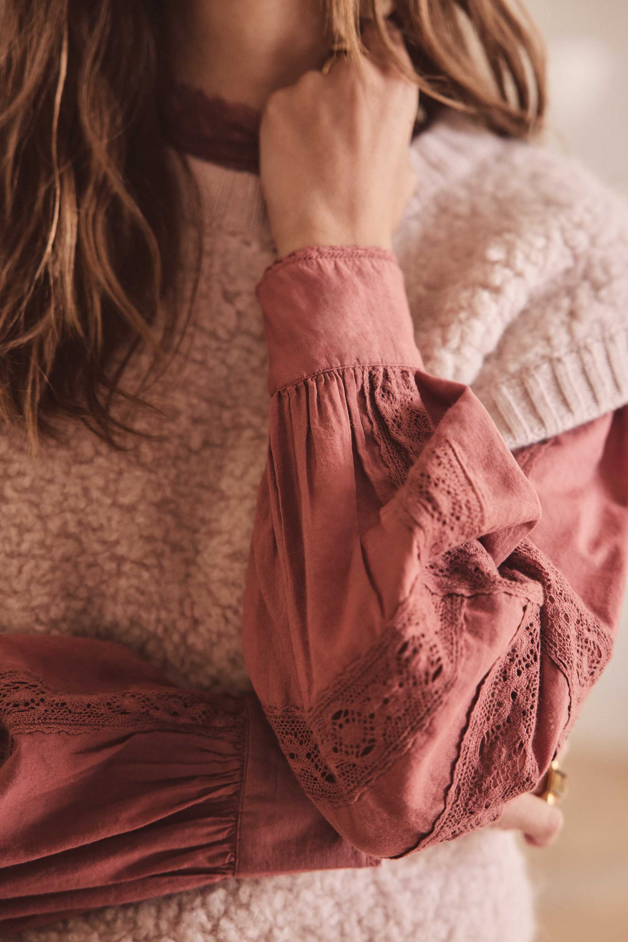 Calixte Embroidered Blouse - Dark Pink