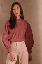 Calixte Embroidered Blouse - Dark Pink