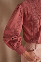 Calixte Embroidered Blouse - Dark Pink