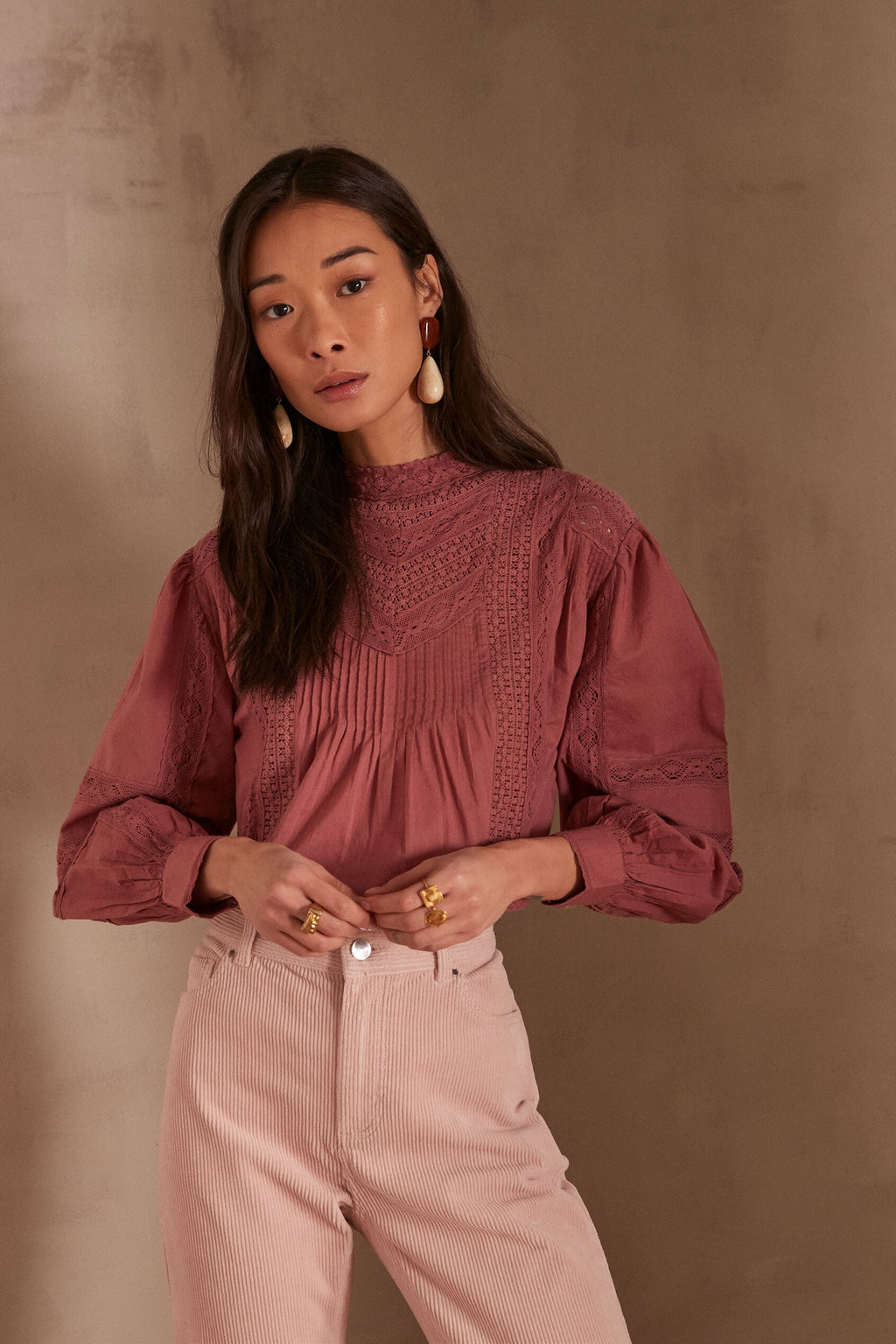 Calixte Embroidered Blouse - Dark Pink