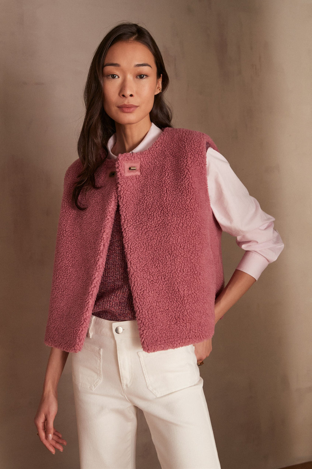 Sharon Bouclé Cardigan - Dark Pink
