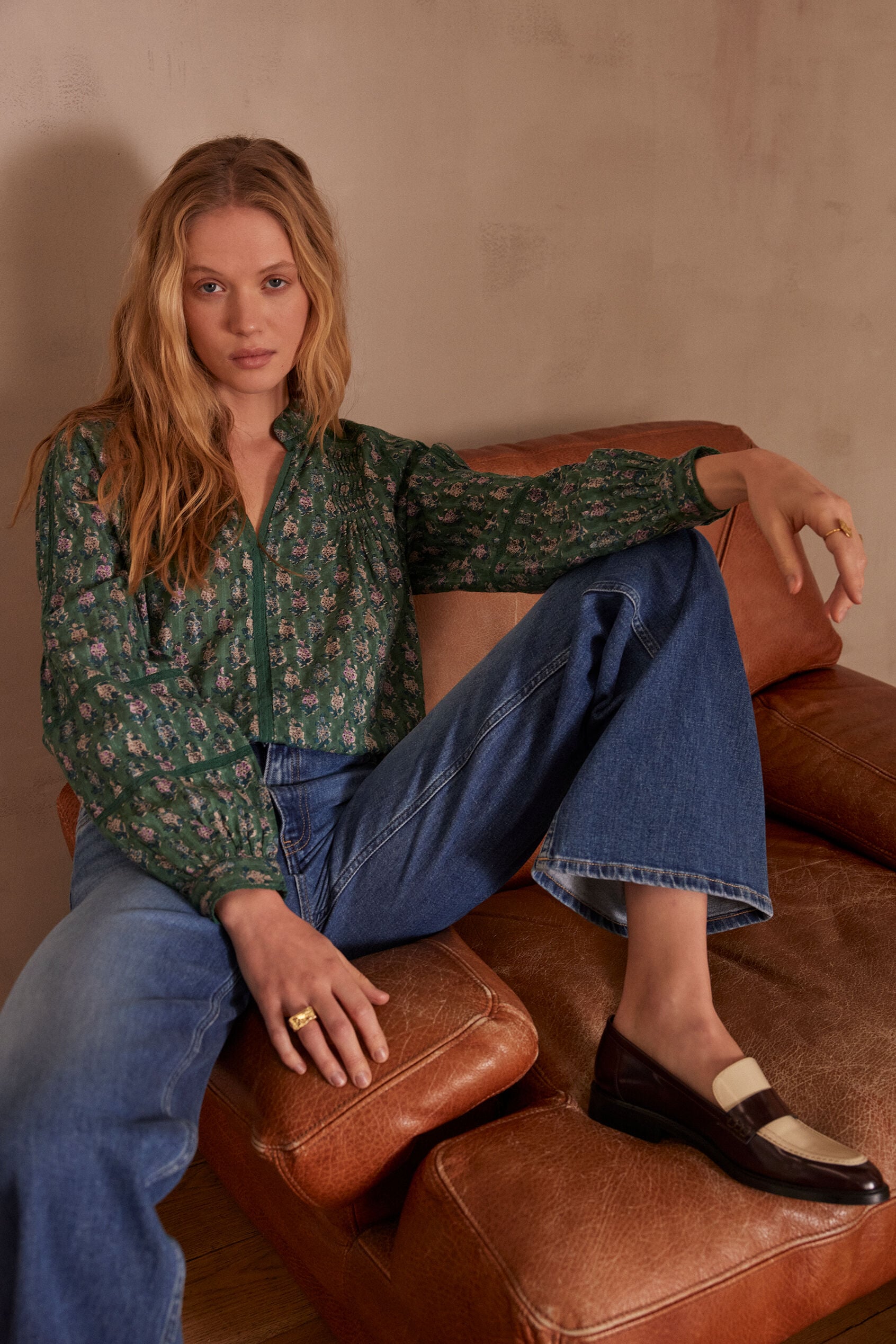 Penny Printed Blouse - Emerald