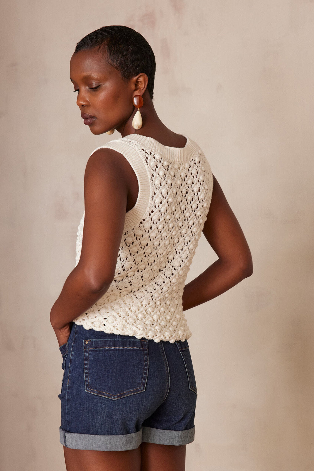 Sharon Bis Vest Top - Ecru