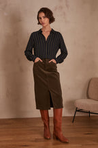 Birdy Velvet Flared Skirt - Khaki