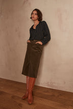 Birdy Velvet Flared Skirt - Khaki