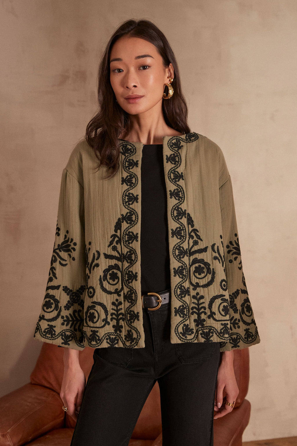 Embroidered Natalya Jacket - Leaf