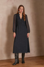 Lara Printed Floaty Dress - Navy