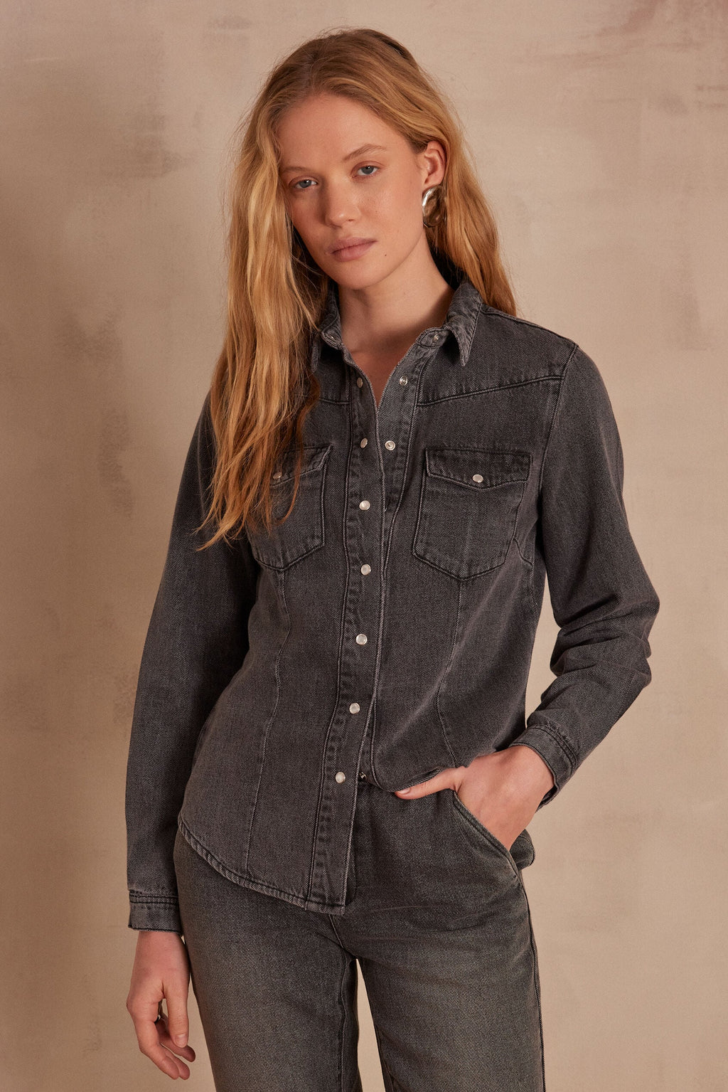 Chemisier Bloum Denim Gris - Chine Moyen