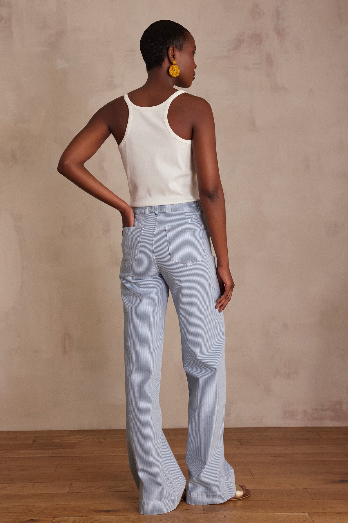 Luna Wide Striped Trousers - Sky Blue