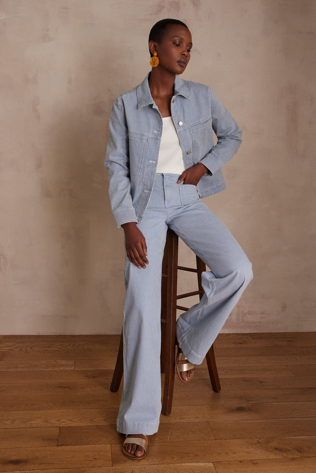 Luna Wide Striped Trousers - Sky Blue