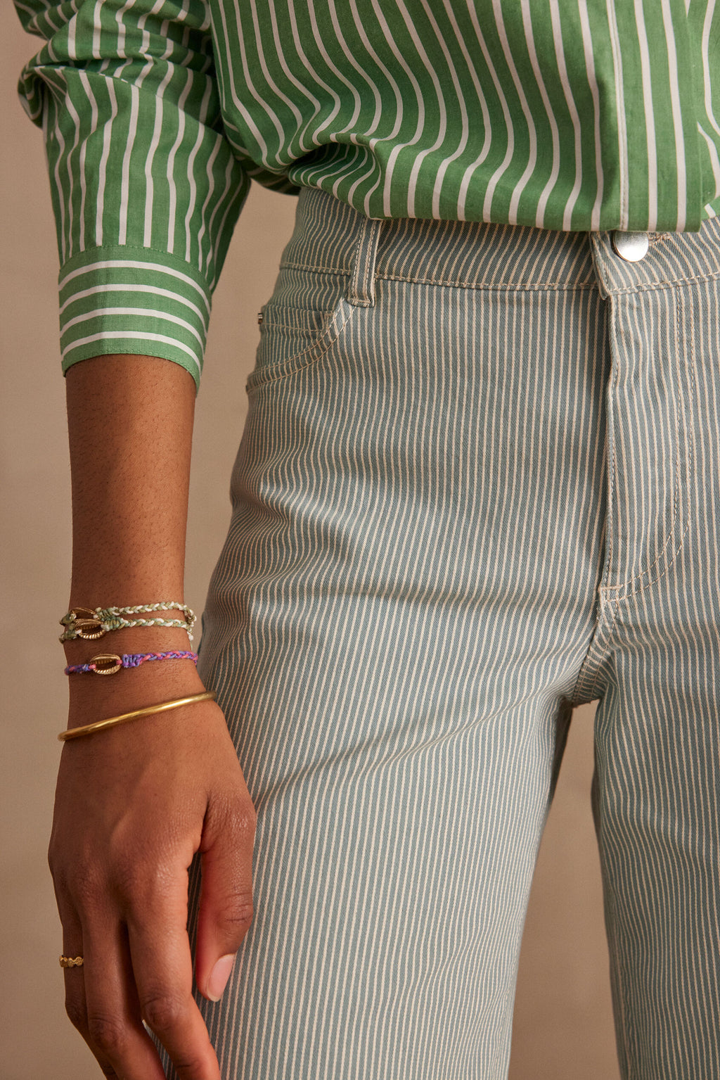 Pantalon Sandy Rayé - Vert Anglais