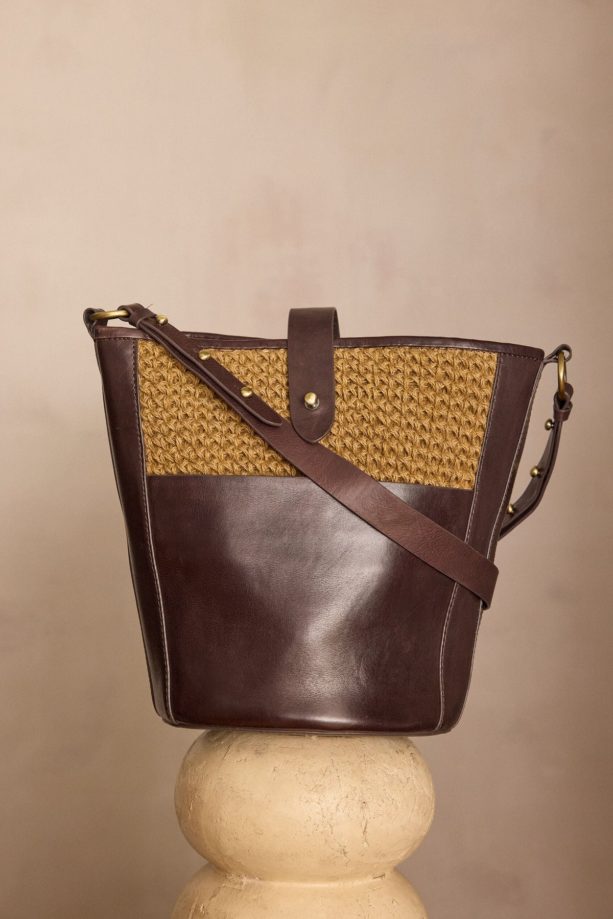 Gabriel Jute Bucket Bag - Chocolate