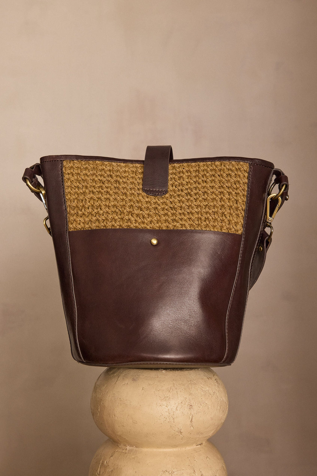 Gabriel Jute Bucket Bag - Chocolate