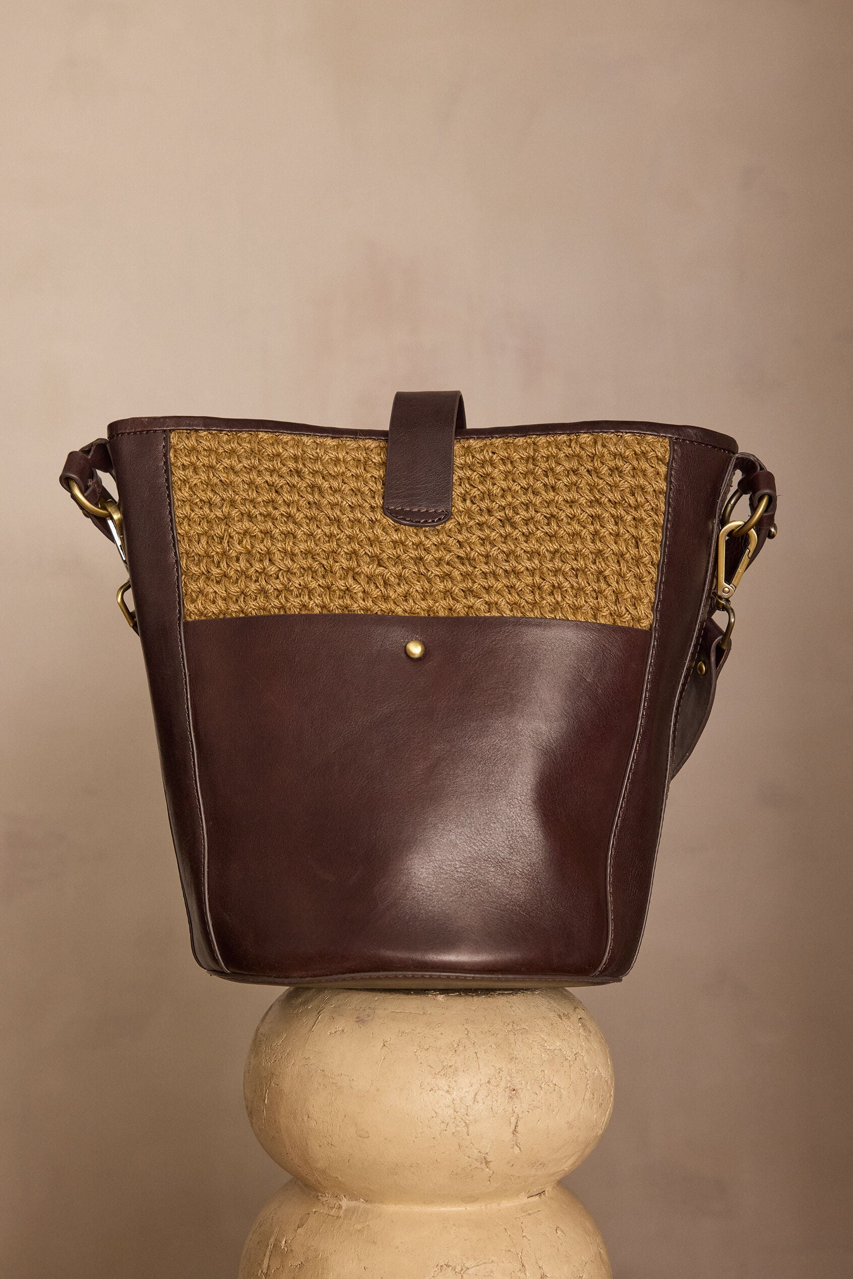 Gabriel Jute Bucket Bag - Chocolate